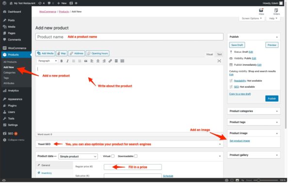 This image shows how to create a product in WooCommerce