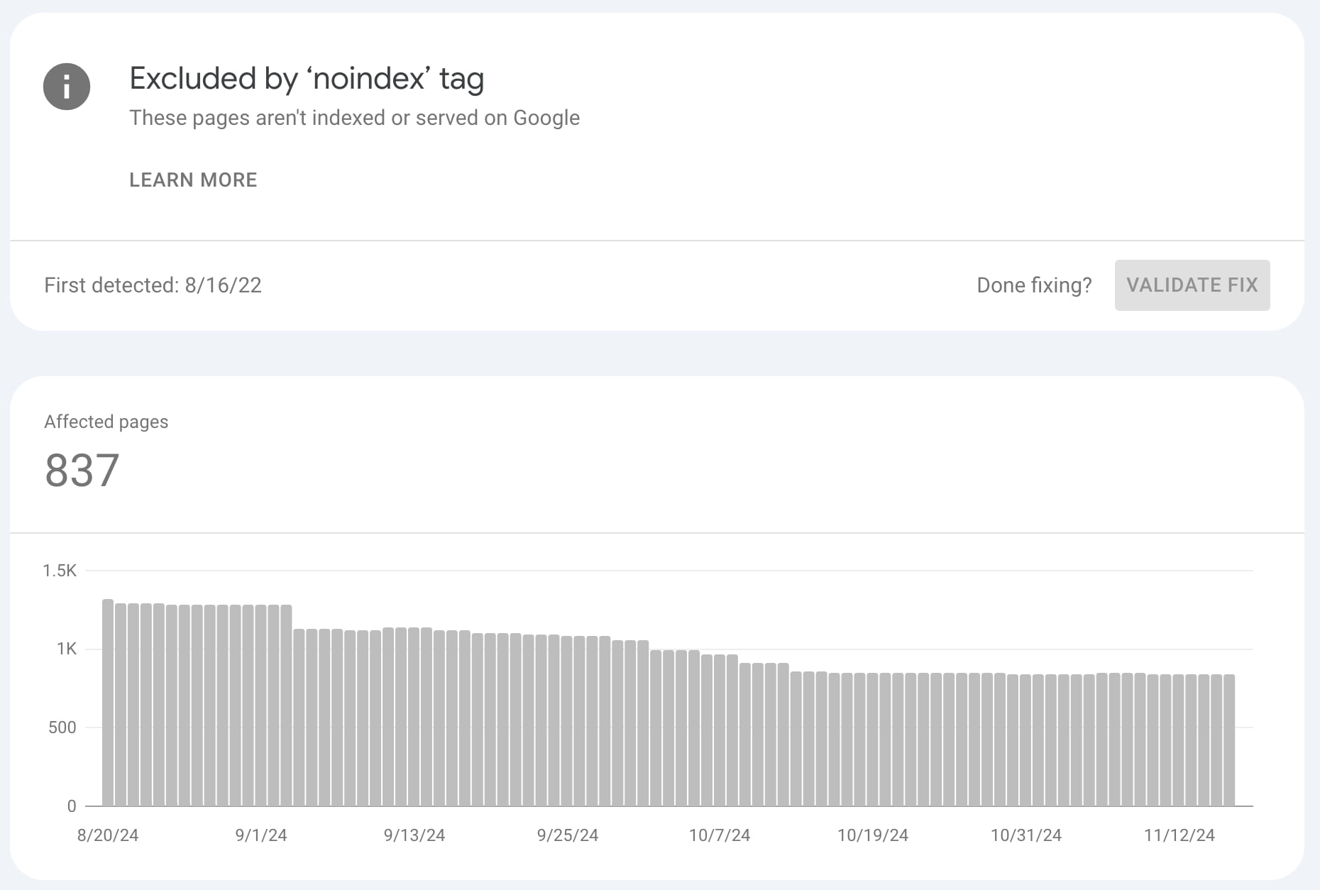 example of an indexing errors, this is excluded by nonindex tag in search console